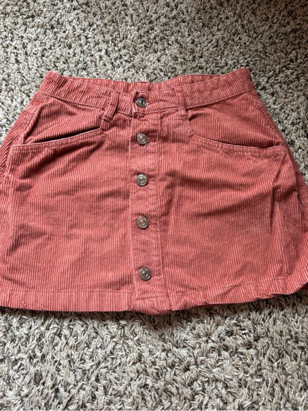Button-Front Corduroy Mini Skirt